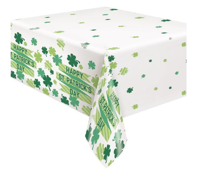 "Happy St. Patrick's Day" Plastic Table Cover - 1 Table Cover or 12 Table Covers/Case