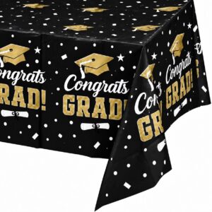 Black & Gold Graduation 42.5" x 42.5" Plastic Table Cover - 1 Table Cover