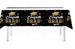 Black & Gold Graduation Plastic Table Cover - 1 Table Cover