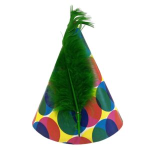 Party Hats with Feather & Colorful Circles - 25 Hats/Pack