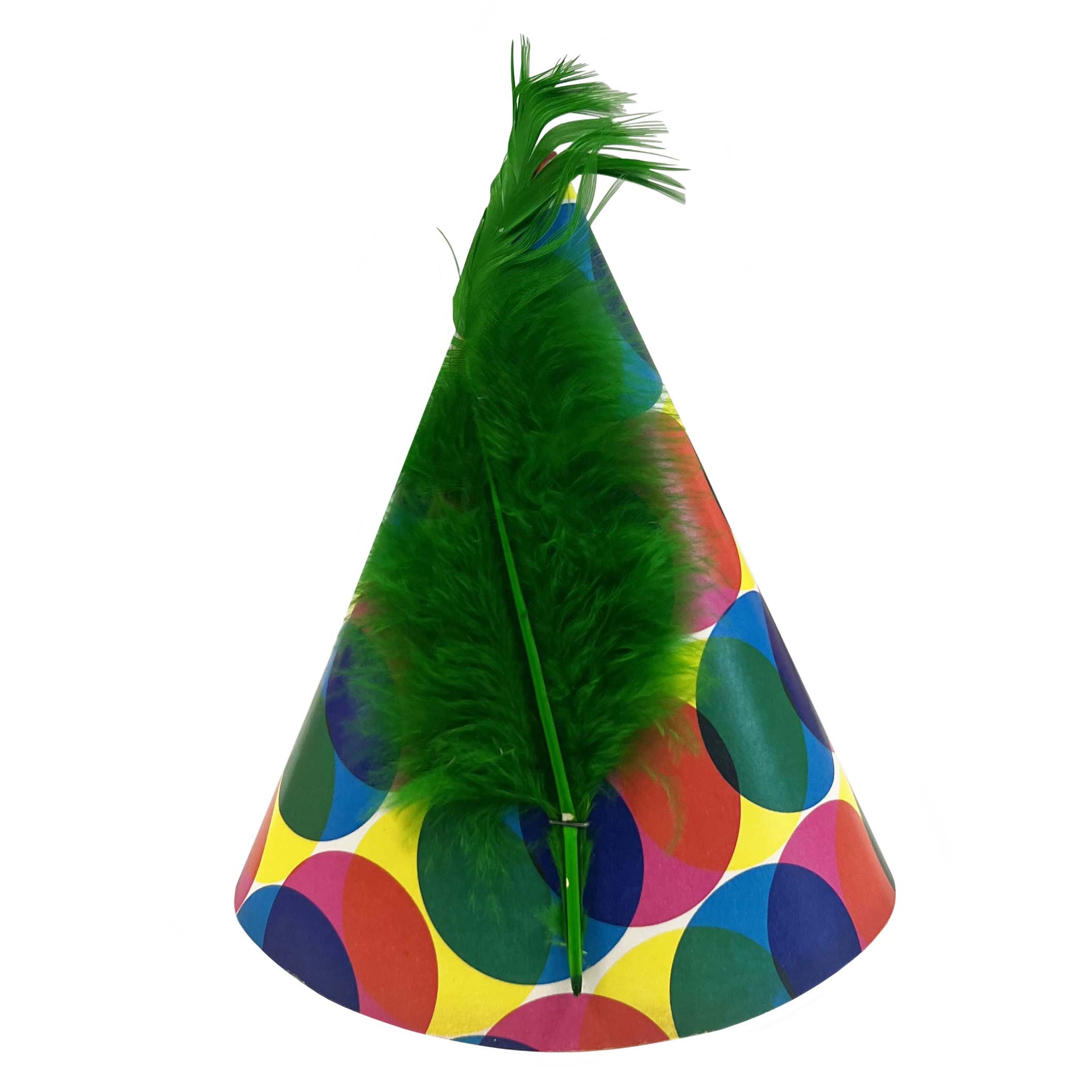 Party Hats with Feather & Colorful Circles - 25 Hats/Pack