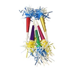 Assorted Colors Fringe Party Horns - 100 Horns/Pack
