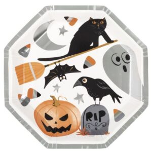 "Bats & Boos" 10.38" Octagon Halloween Plates - 8 Plates/Pack or 48 Plates/Case