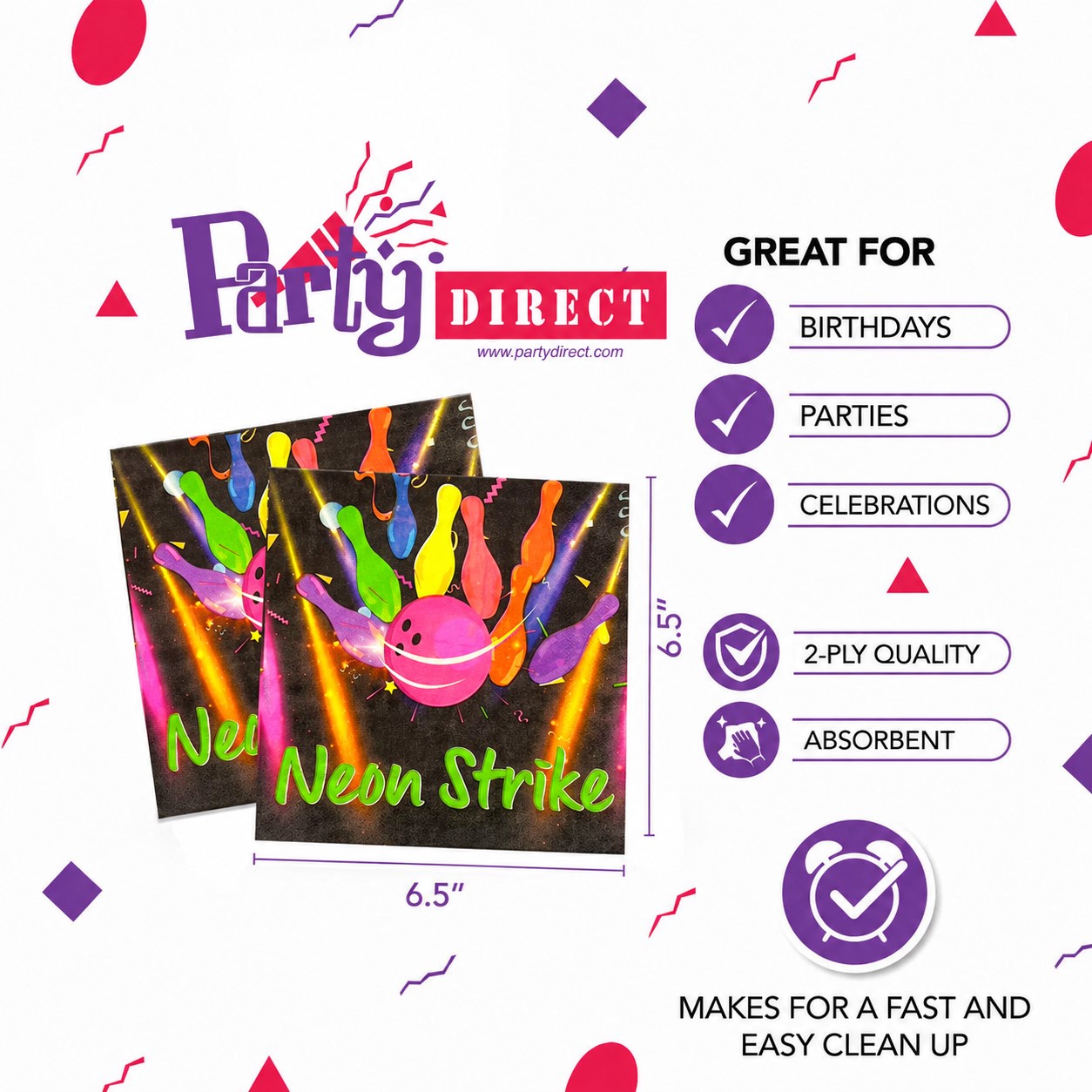 Neon Strike, Luncheon Napkin - 100 Napkins/Pack or 1,000 Napkins/Case