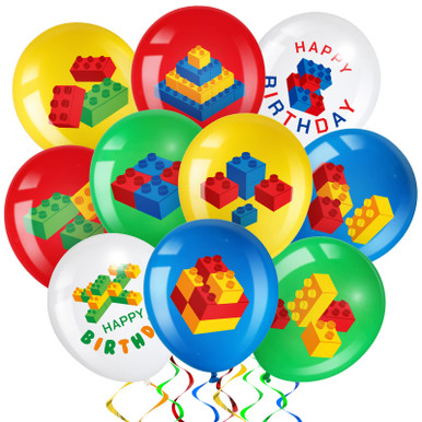 Building Blocks, 12" Assorted Color, Latex Balloons - 1 Balloon