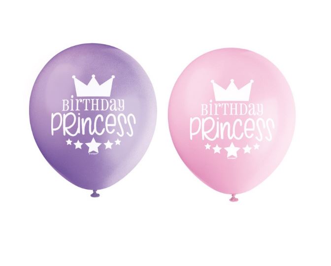 Princess, Pink & Purple 12" Latex Balloons - 8 Balloons/Pack
